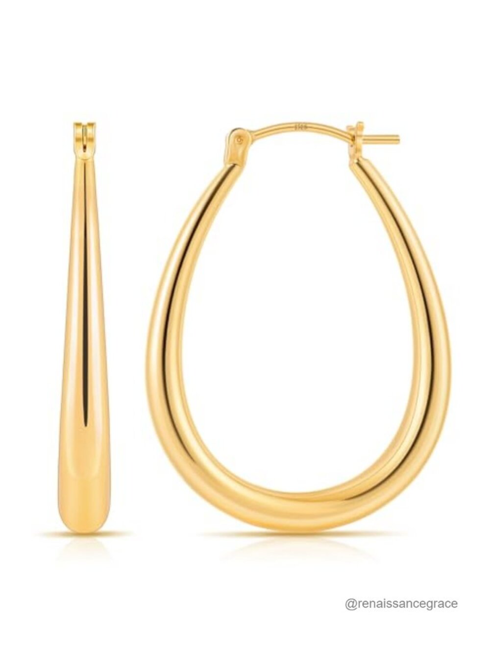 14K Gold Plated Oval Chunky Hoop Earrings 30mm Lightweight Hypoallergenic